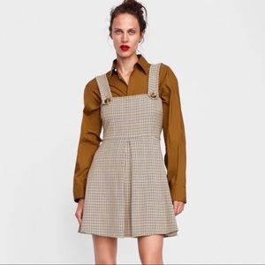 Zara Brown Plaid Pinafore Mini Dress